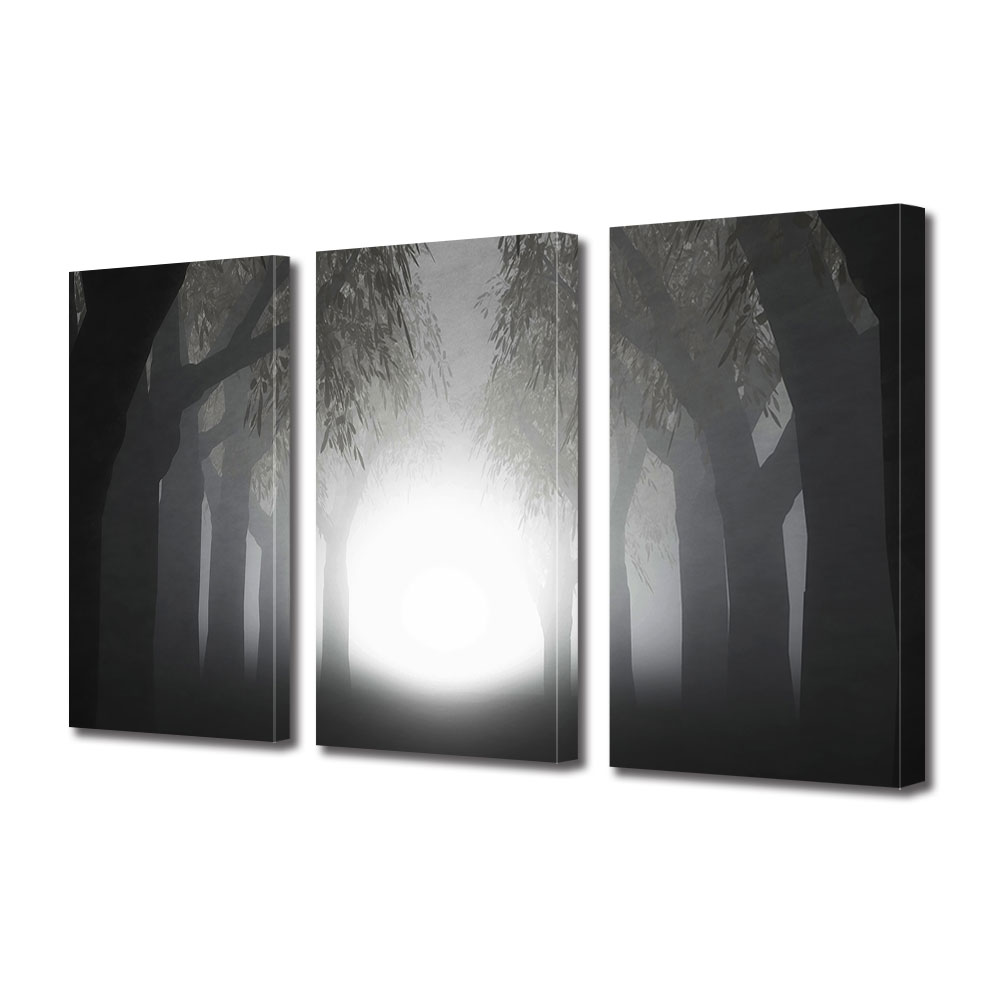 Set Tablouri Multicanvas 3 piese ArtDeco, Padure in alb si negru, Panza pe cadru de lemn, Decoratiuni Moderne pentru Casa, 3 x 70 x 100 cm