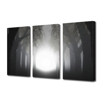Set Tablouri Multicanvas 3 piese ArtDeco, Padure in alb si negru, Panza pe cadru de lemn, Decoratiuni Moderne pentru Casa, 3 x 70 x 100 cm Set Tablouri Multicanvas 3 piese ArtDeco, Padure in alb si negru, Panza pe cadru de lemn, Decoratiuni Moderne pentru Casa, 3 x 70 x 100 cm