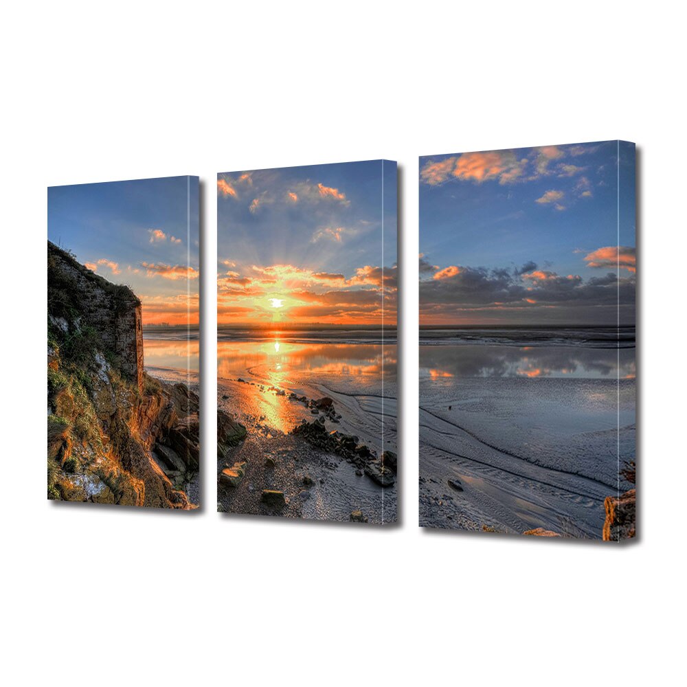 Set Tablouri Multicanvas 3 piese ArtDeco, Apus rosiatic pe cerul albastru, Panza pe cadru de lemn, Decoratiuni Moderne pentru Casa, 3 x 70 x 100 cm