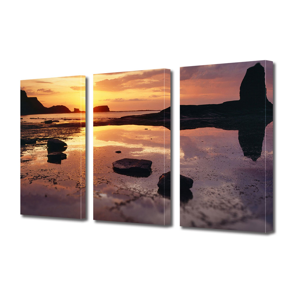 Set Tablouri Multicanvas 3 piese ArtDeco, Rasarit deasupra apei calde a marii, Panza pe cadru de lemn, Decoratiuni Moderne pentru Casa, 3 x 20 x 30 cm