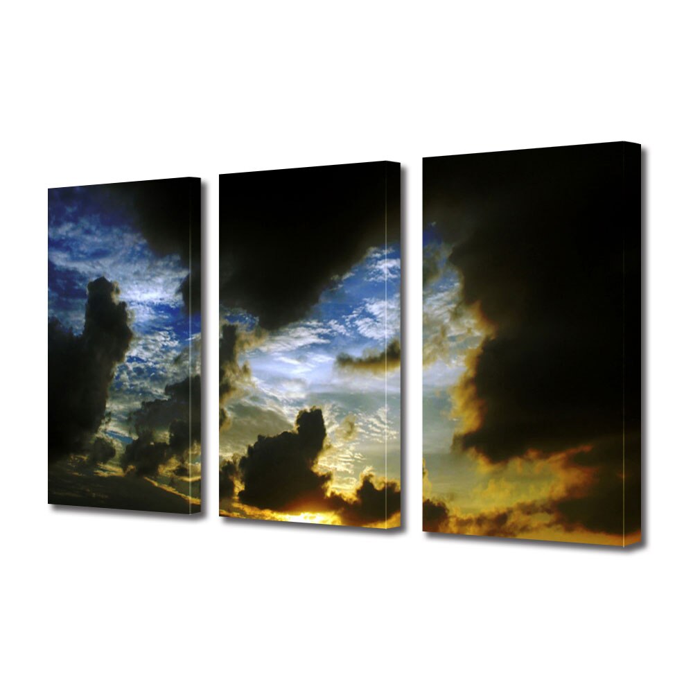 Set Tablouri Multicanvas 3 piese ArtDeco, Cer pe inserate, Panza pe cadru de lemn, Decoratiuni Moderne pentru Casa, 3 x 20 x 30 cm