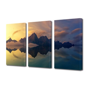 Set Tablouri Multicanvas 3 piese ArtDeco, Munti in oglinda apei, Panza pe cadru de lemn, Decoratiuni Moderne pentru Casa, 3 x 20 x 30 cm Set Tablouri Multicanvas 3 piese ArtDeco, Munti in oglinda apei, Panza pe cadru de lemn, Decoratiuni Moderne pentru Casa, 3 x 20 x 30 cm