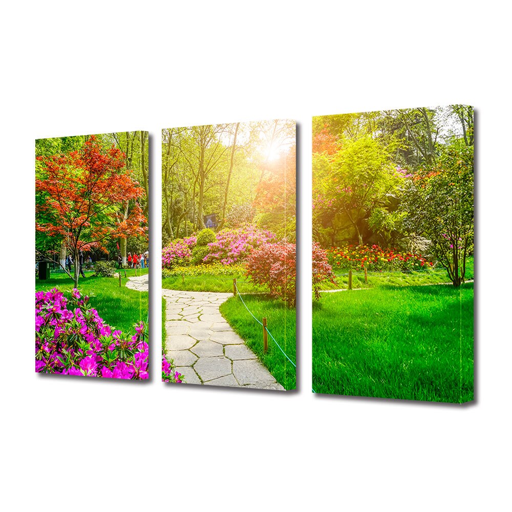 Set Tablouri Multicanvas 3 piese ArtDeco, Gradina botanica, Panza pe cadru de lemn, Decoratiuni Moderne pentru Casa, 3 x 70 x 100 cm