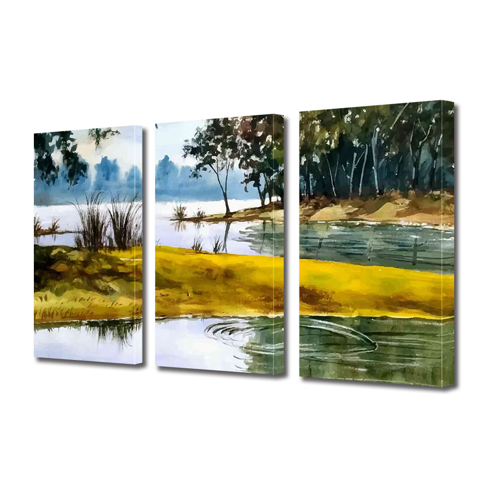 Set Tablouri Multicanvas 3 piese ArtDeco, Reflexie in apa, Panza pe cadru de lemn, Decoratiuni Moderne pentru Casa, 3 x 20 x 30 cm