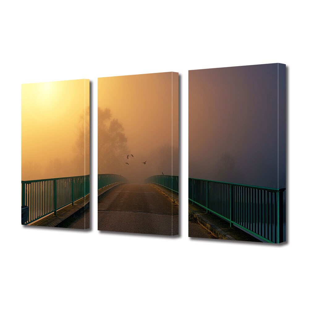 Set Tablouri Multicanvas 3 piese ArtDeco, Ceata pe pod, Panza pe cadru de lemn, Decoratiuni Moderne pentru Casa, 3 x 20 x 30 cm