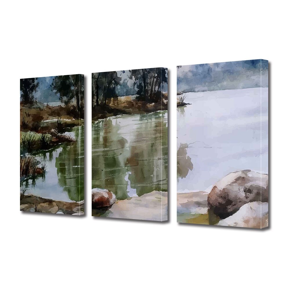 Set Tablouri Multicanvas ArtDeco, Copaci oglinditi, Panza pe cadru de lemn, Decoratiuni Moderne pentru Casa, 3 piese, 3 x 30 x 45 cm