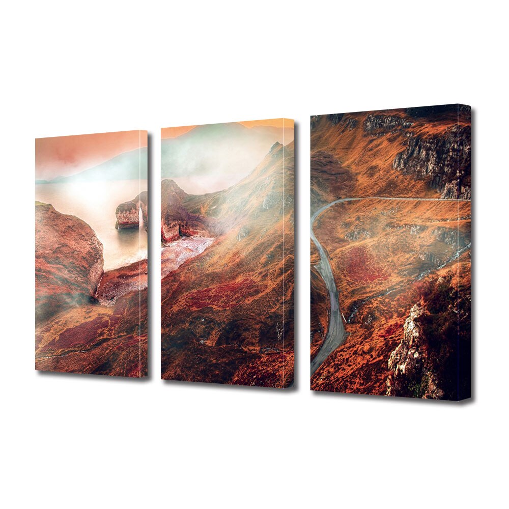 Set Tablouri Multicanvas ArtDeco, Rosu misterios, Panza pe cadru de lemn, Decoratiuni Moderne pentru Casa, 3 piese, 3 x 30 x 45 cm