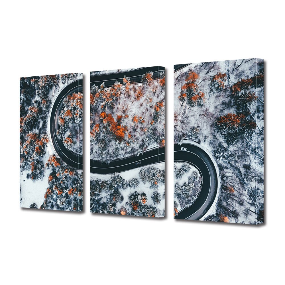 Set Tablouri Multicanvas 3 piese ArtDeco, Drum serpuit la munte, Panza pe cadru de lemn, Decoratiuni Moderne pentru Casa, 3 x 70 x 100 cm