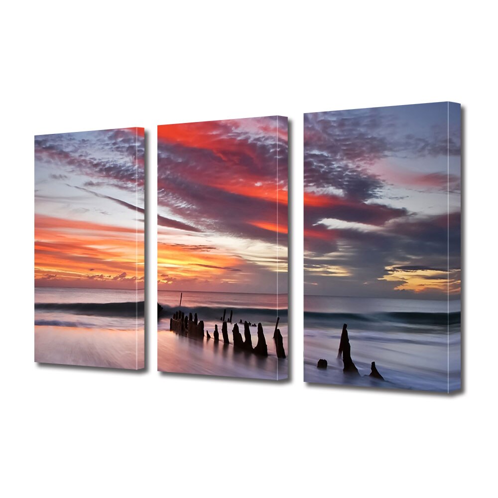 Set Tablouri Multicanvas 3 piese ArtDeco, Nori rosiatici reflectati, Panza pe cadru de lemn, Decoratiuni Moderne pentru Casa, 3 x 70 x 100 cm