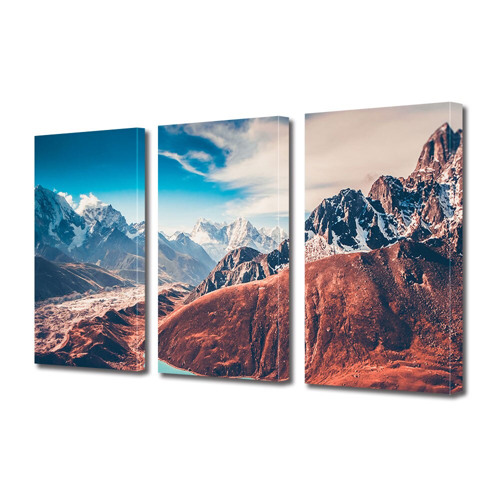 Set Tablouri Multicanvas 3 piese ArtDeco, Peisaj montan de vis, Panza pe cadru de lemn, Decoratiuni Moderne pentru Casa, 3 x 70 x 100 cm