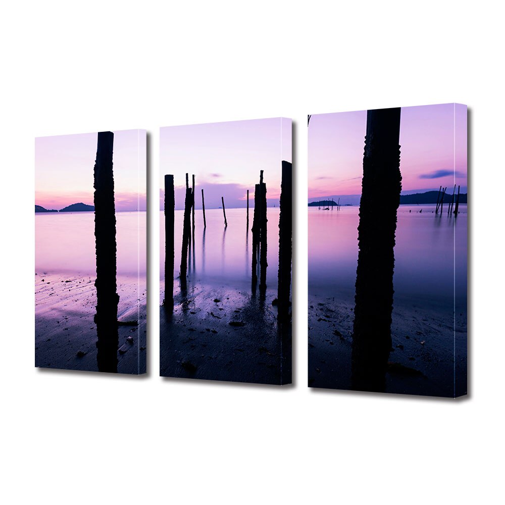 Set Tablouri Multicanvas 3 piese ArtDeco, Cer violet, Panza pe cadru de lemn, Decoratiuni Moderne pentru Casa, 3 x 20 x 30 cm