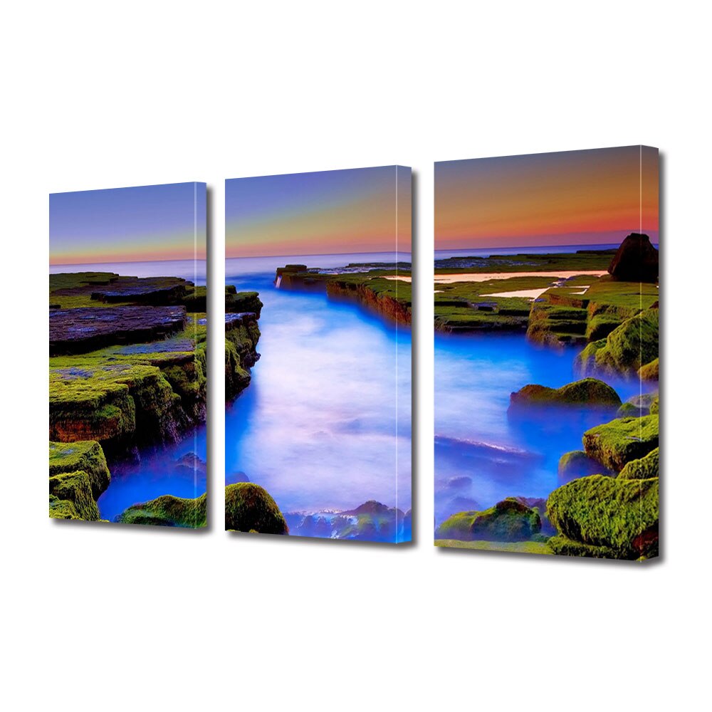 Set Tablouri Multicanvas ArtDeco, Ocean albastru si cer in culori, Panza pe cadru de lemn, Decoratiuni Moderne pentru Casa, 3 piese, 3 x 70 x 100 cm