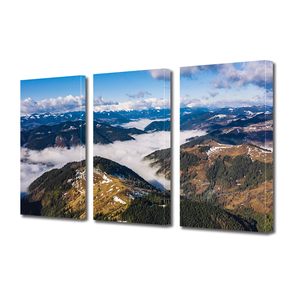Set Tablouri Multicanvas 3 piese ArtDeco, Carpati in Ucraina, Panza pe cadru de lemn, Decoratiuni Moderne pentru Casa, 3 x 70 x 100 cm