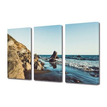 Set Tablouri Multicanvas ArtDeco, Valuri lovind pietrele de la mal, Panza pe cadru de lemn, Decoratiuni Moderne pentru Casa, 3 piese, 3 x 30 x 45 cm Set Tablouri Multicanvas ArtDeco, Valuri lovind pietrele de la mal, Panza pe cadru de lemn, Decoratiuni Moderne pentru Casa, 3 piese, 3 x 30 x 45 cm