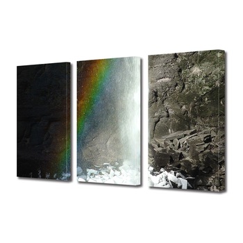 Set Tablouri Multicanvas 3 piese ArtDeco, Curcubeu pe stanci, Panza pe cadru de lemn, Decoratiuni Moderne pentru Casa, 3 x 20 x 30 cm Set Tablouri Multicanvas 3 piese ArtDeco, Curcubeu pe stanci, Panza pe cadru de lemn, Decoratiuni Moderne pentru Casa, 3 x 20 x 30 cm