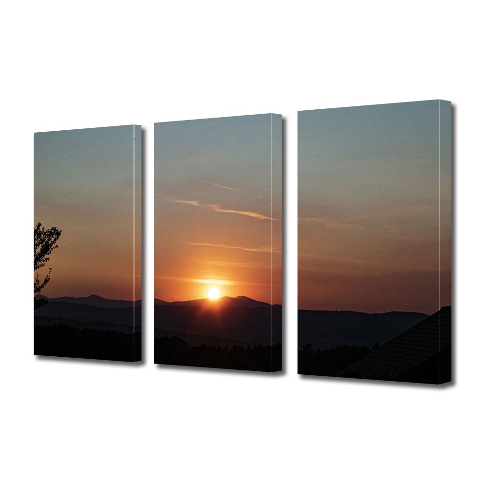 Set Tablouri Multicanvas 3 piese ArtDeco, Soare stralucitor, Panza pe cadru de lemn, Decoratiuni Moderne pentru Casa, 3 x 70 x 100 cm