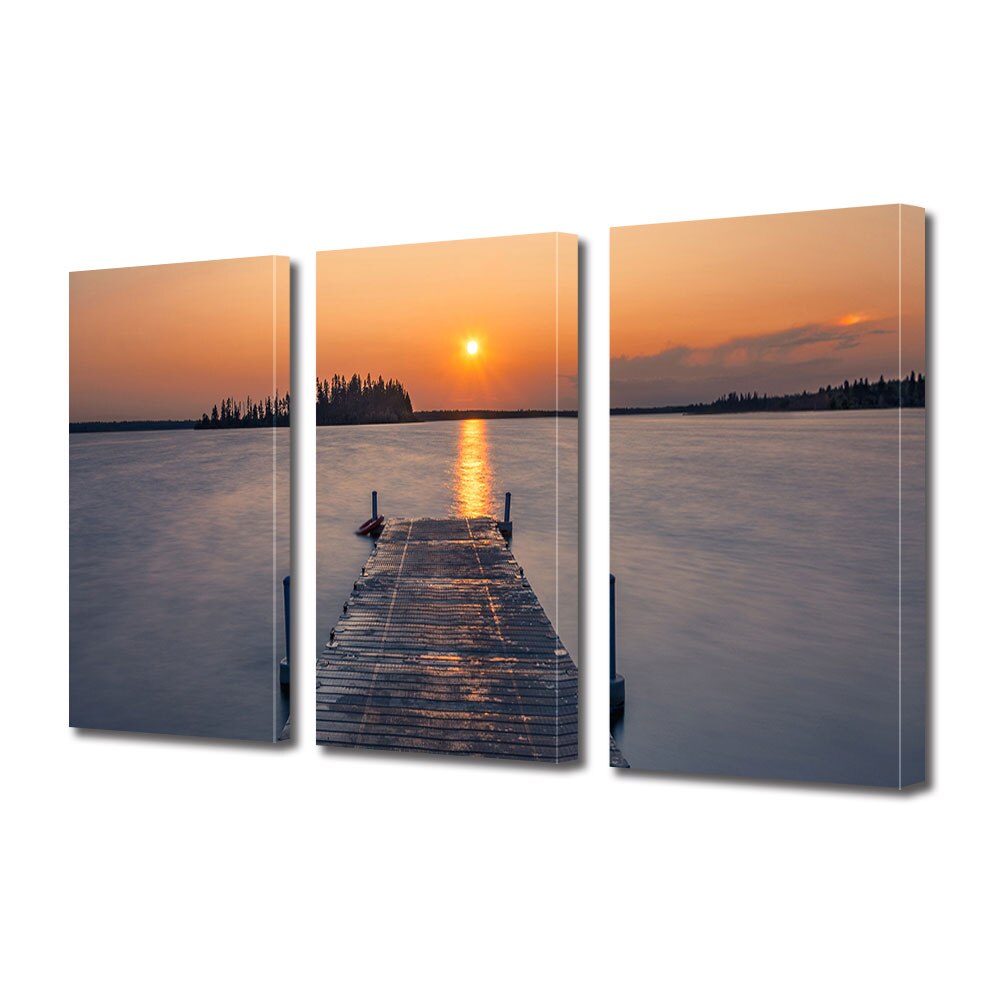 Set Tablouri Multicanvas 3 piese ArtDeco, Ponton pustiu la apus, Panza pe cadru de lemn, Decoratiuni Moderne pentru Casa, 3 x 40 x 60 cm