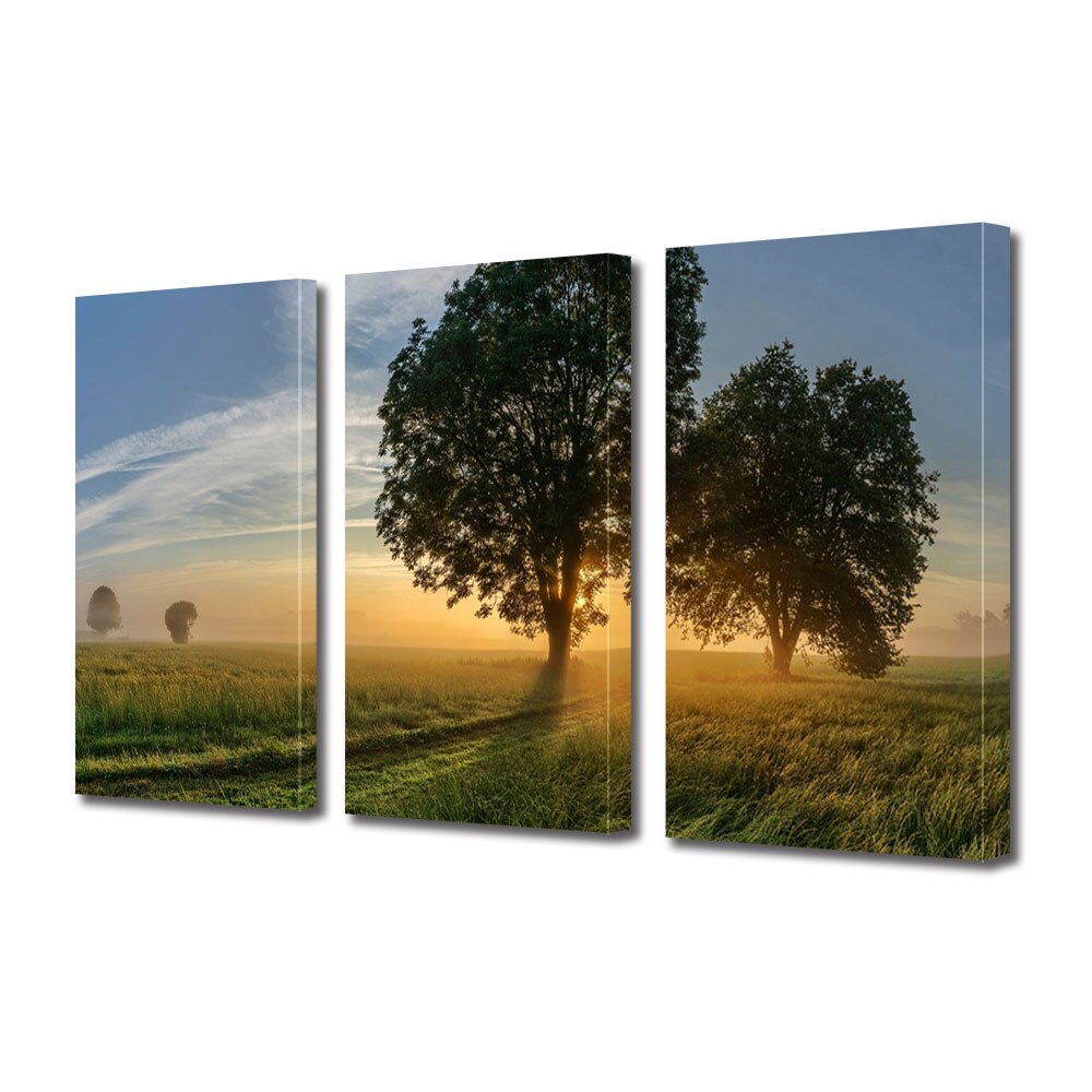 Set Tablouri Multicanvas 3 piese ArtDeco, Copaci umbriti, Panza pe cadru de lemn, Decoratiuni Moderne pentru Casa, 3 x 70 x 100 cm