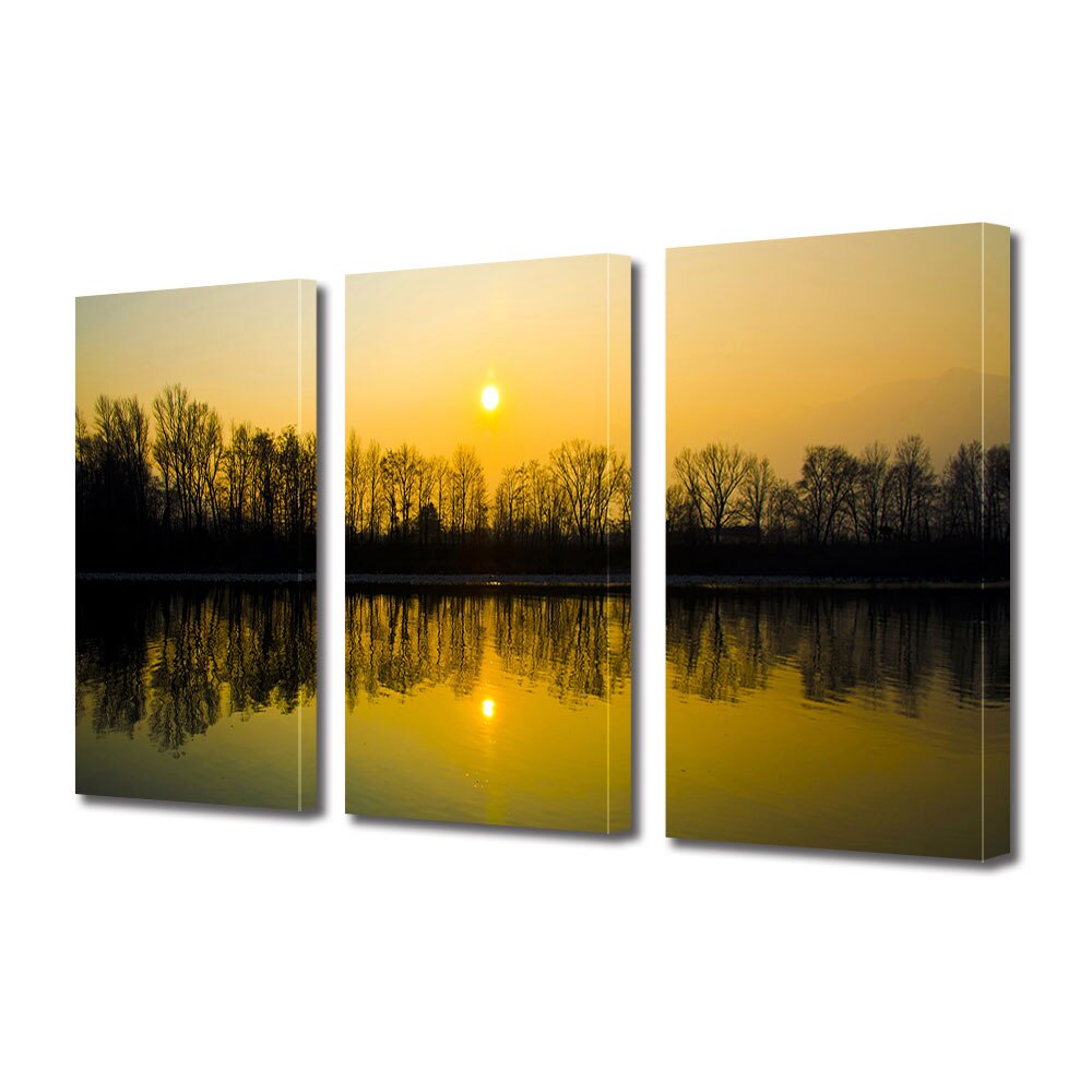 Set Tablouri Multicanvas 3 piese ArtDeco, Siluete de copaci oglindite, Panza pe cadru de lemn, Decoratiuni Moderne pentru Casa, 3 x 40 x 60 cm