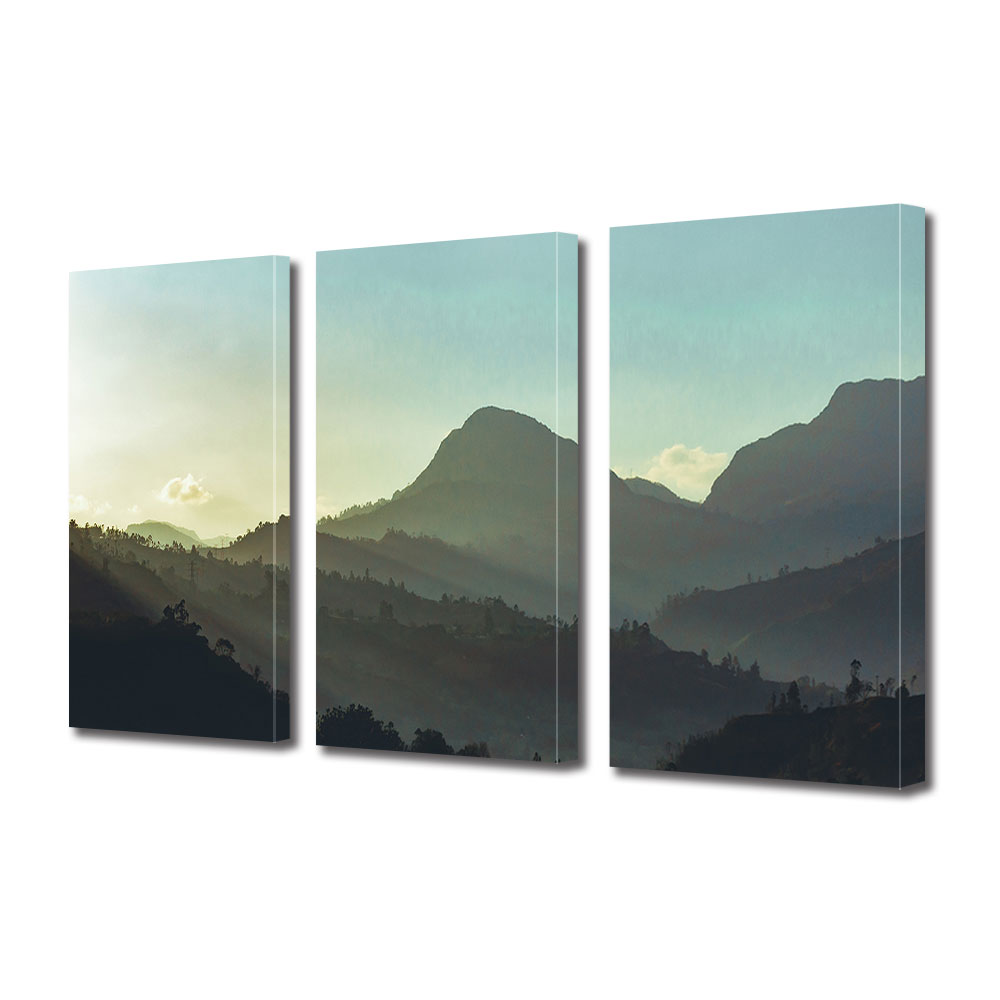 Set Tablouri Multicanvas 3 piese ArtDeco, Dealuri umbrite, Panza pe cadru de lemn, Decoratiuni Moderne pentru Casa, 3 x 20 x 30 cm