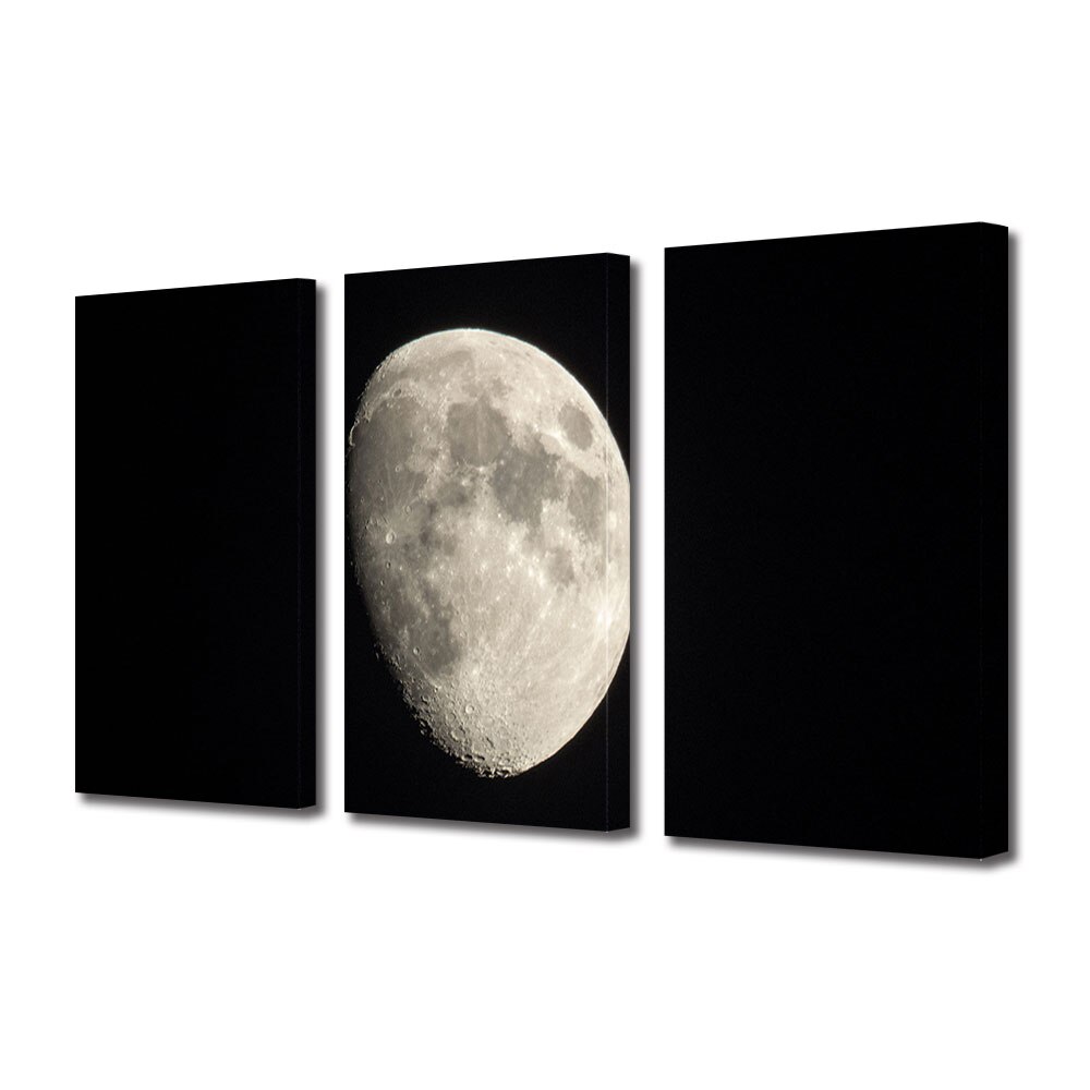 Set Tablouri Multicanvas 3 piese ArtDeco, Luna in toiul noptii, Panza pe cadru de lemn, Decoratiuni Moderne pentru Casa, 3 x 70 x 100 cm