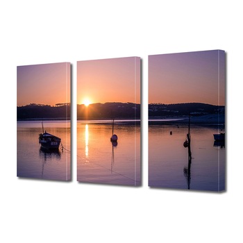 Set Tablouri Multicanvas ArtDeco, Barca pentru pescuit la apus, Panza pe cadru de lemn, Decoratiuni Moderne pentru Casa, 3 piese, 3 x 30 x 45 cm Set Tablouri Multicanvas ArtDeco, Barca pentru pescuit la apus, Panza pe cadru de lemn, Decoratiuni Moderne pentru Casa, 3 piese, 3 x 30 x 45 cm