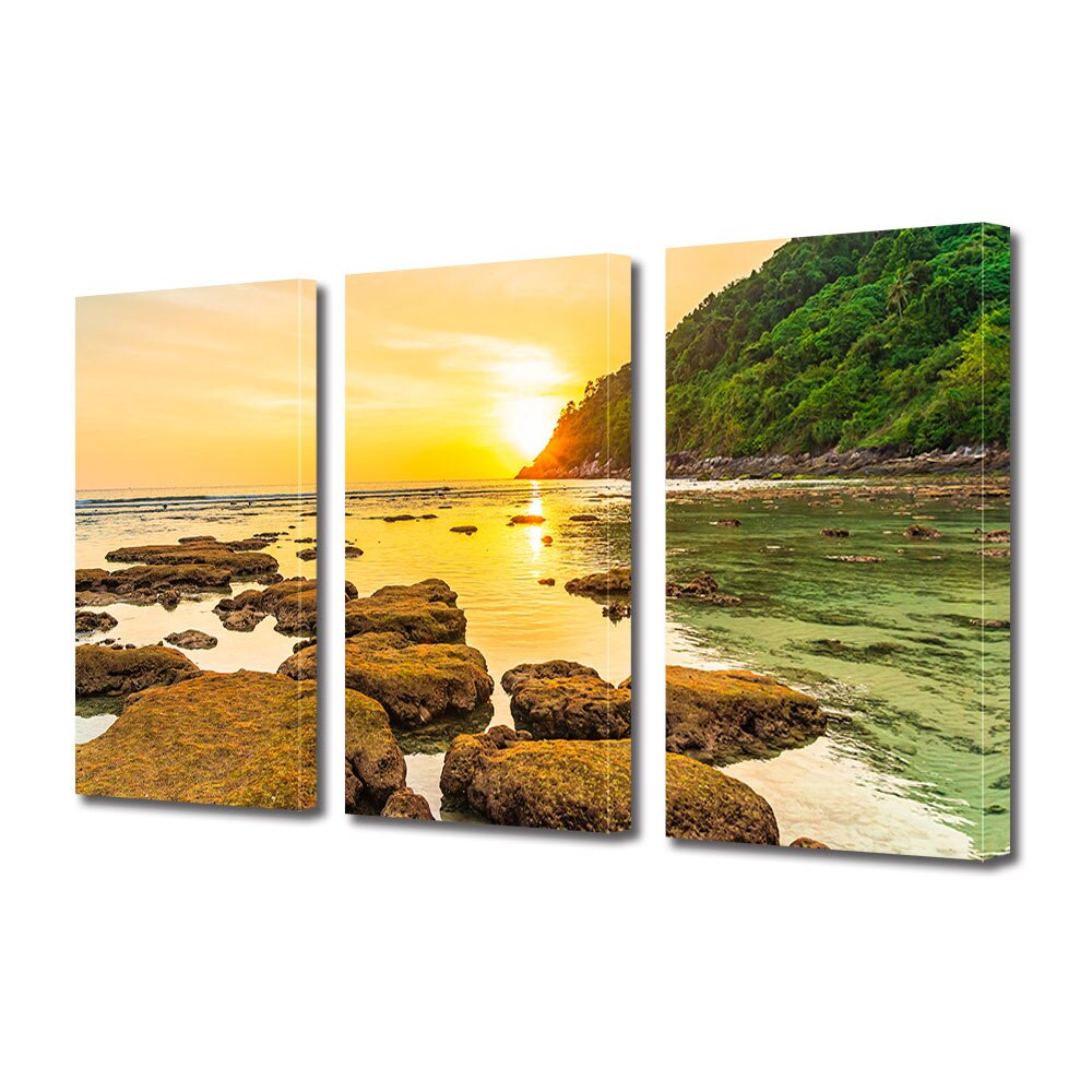 Set Tablouri Multicanvas 3 piese ArtDeco, Stanci in lumina soarelui, Panza pe cadru de lemn, Decoratiuni Moderne pentru Casa, 3 x 20 x 30 cm