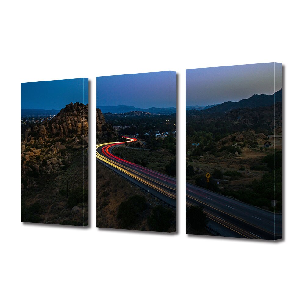Set Tablouri Multicanvas 3 piese ArtDeco, Drum serpuit iluminat, Panza pe cadru de lemn, Decoratiuni Moderne pentru Casa, 3 x 70 x 100 cm