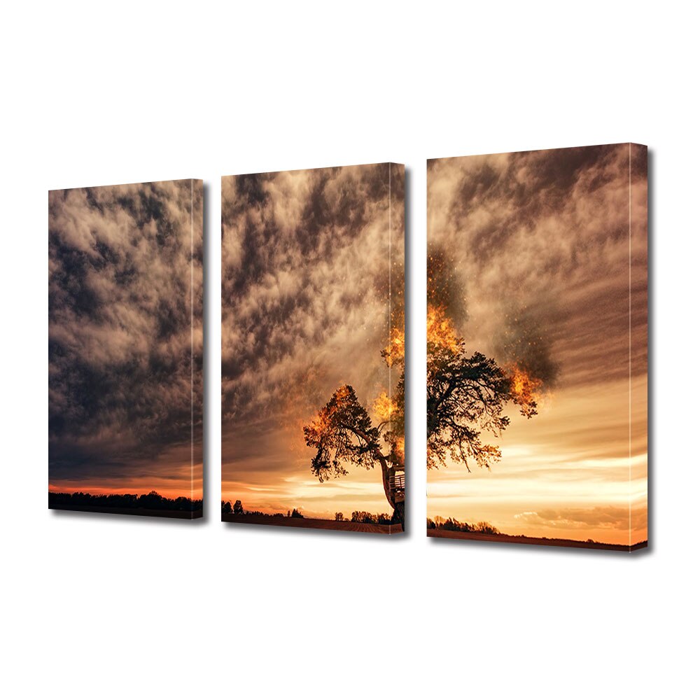 Set Tablouri Multicanvas 3 piese ArtDeco, Foc, Panza pe cadru de lemn, Decoratiuni Moderne pentru Casa, 3 x 70 x 100 cm