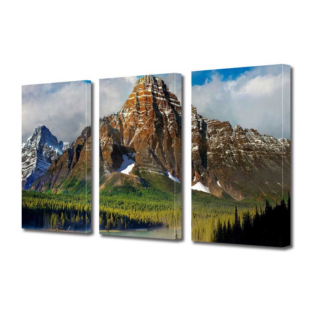 Set Tablouri Multicanvas 3 piese ArtDeco, Peisaj insorit la munte, Panza pe cadru de lemn, Decoratiuni Moderne pentru Casa, 3 x 50 x 70 cm