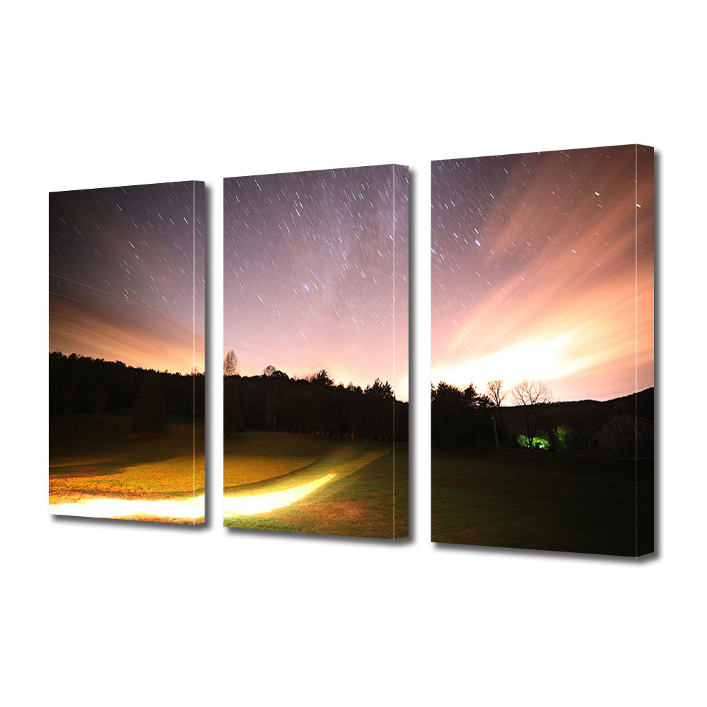 Set Tablouri Multicanvas 3 piese ArtDeco, Stele blurate, Panza pe cadru de lemn, Decoratiuni Moderne pentru Casa, 3 x 20 x 30 cm