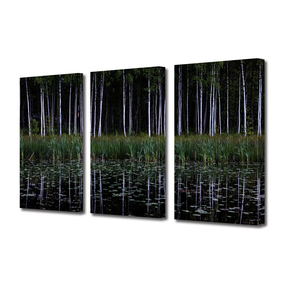 Set Tablouri Multicanvas 3 piese ArtDeco, Lacul din inima padurii, Panza pe cadru de lemn, Decoratiuni Moderne pentru Casa, 3 x 50 x 70 cm