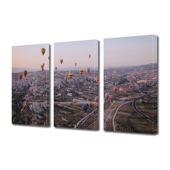 Set Tablouri Multicanvas 3 piese ArtDeco, Baloane cu aer cald deasupra muntilor, Panza pe cadru de lemn, Decoratiuni Moderne pentru Casa, 3 x 50 x 70 cm Set Tablouri Multicanvas 3 piese ArtDeco, Baloane cu aer cald deasupra muntilor, Panza pe cadru de lemn, Decoratiuni Moderne pentru Casa, 3 x 50 x 70 cm