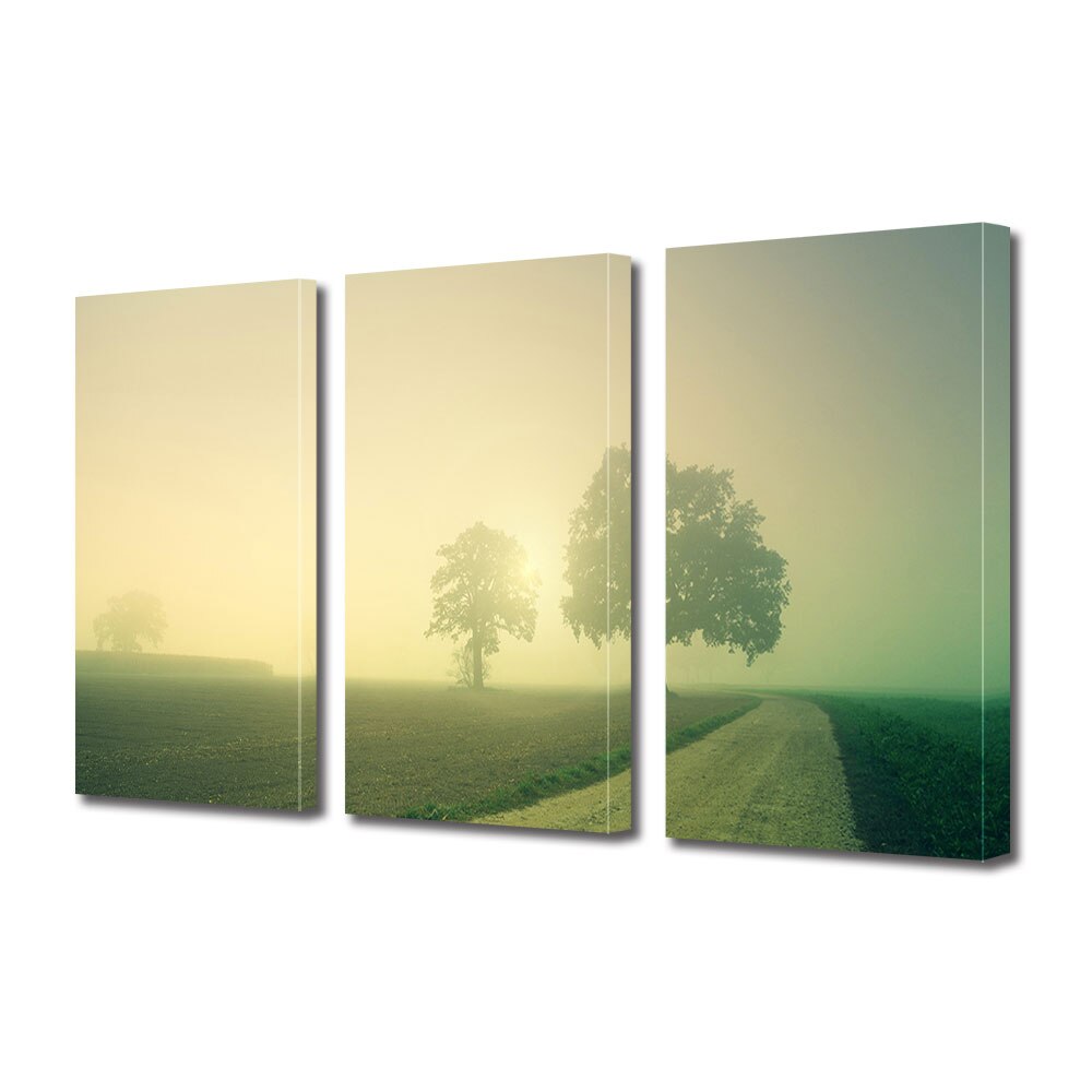 Set Tablouri Multicanvas 3 piese ArtDeco, Copaci blurati, Panza pe cadru de lemn, Decoratiuni Moderne pentru Casa, 3 x 20 x 30 cm