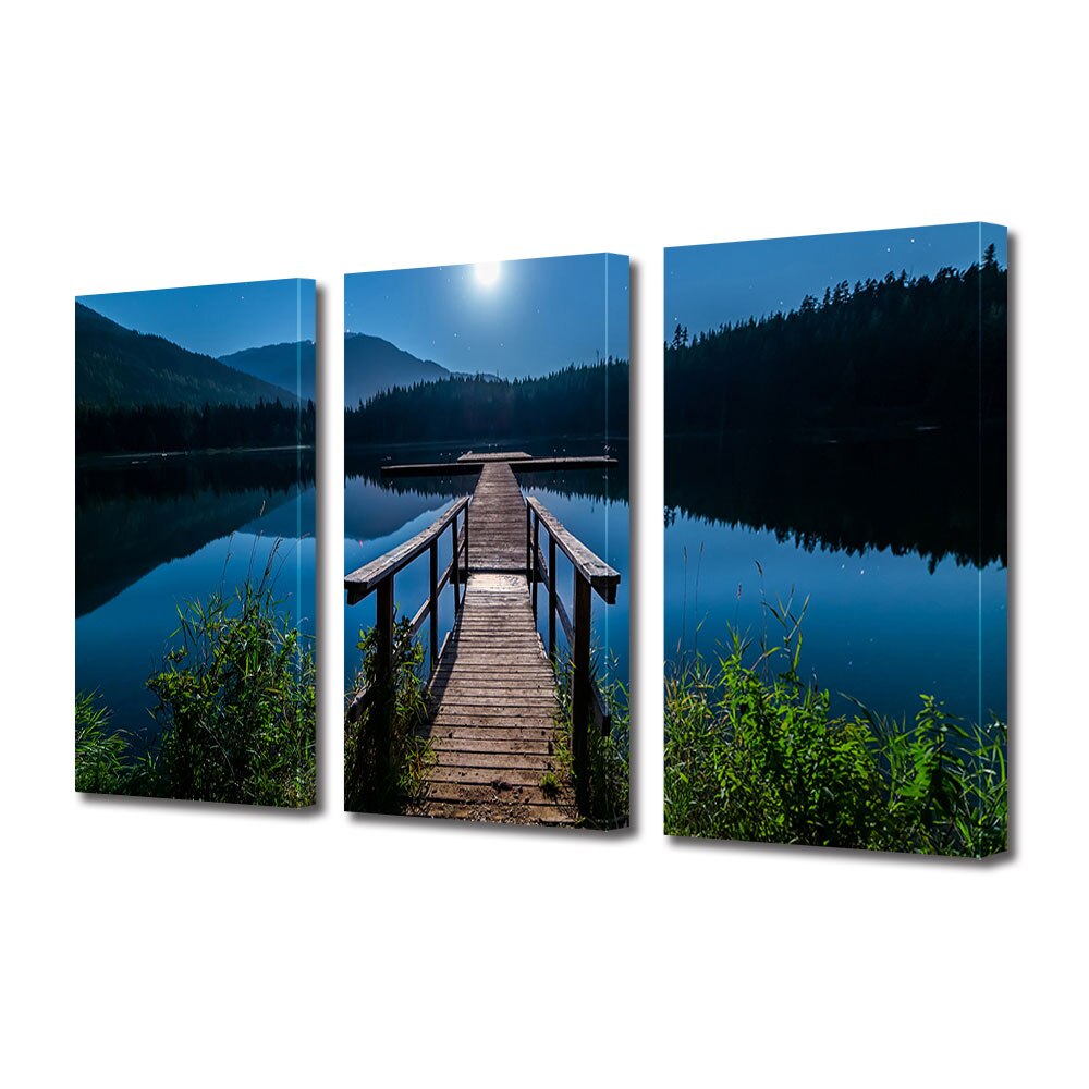 Set Tablouri Multicanvas 3 piese ArtDeco, Ponton catre luna, Panza pe cadru de lemn, Decoratiuni Moderne pentru Casa, 3 x 30 x 45 cm
