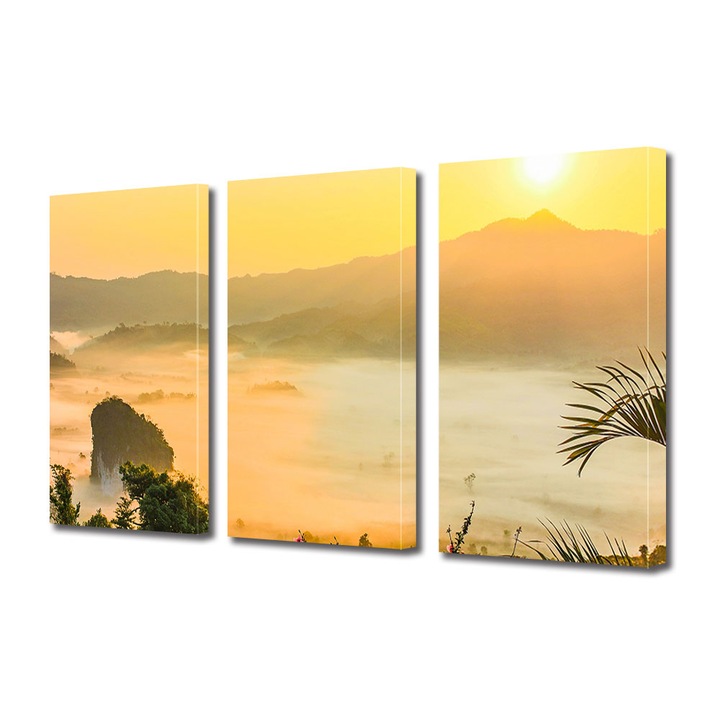 Vászonkép készlet 3 darab, Köd a napos ég alatt, Vászon fa kereten, Modern otthoni dekorációk, 3 x 20 x 30 cm