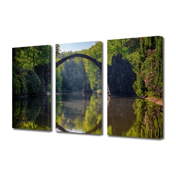 Set Tablouri Multicanvas 3 piese ArtDeco, Pod de piatra deasupra apei limpede, Panza pe cadru de lemn, Decoratiuni Moderne pentru Casa, 3 x 50 x 70 cm Set Tablouri Multicanvas 3 piese ArtDeco, Pod de piatra deasupra apei limpede, Panza pe cadru de lemn, Decoratiuni Moderne pentru Casa, 3 x 50 x 70 cm