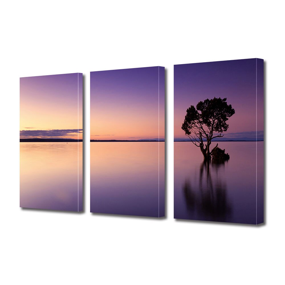 Set Tablouri Multicanvas 3 piese ArtDeco, Violet reflectat, Panza pe cadru de lemn, Decoratiuni Moderne pentru Casa, 3 x 70 x 100 cm