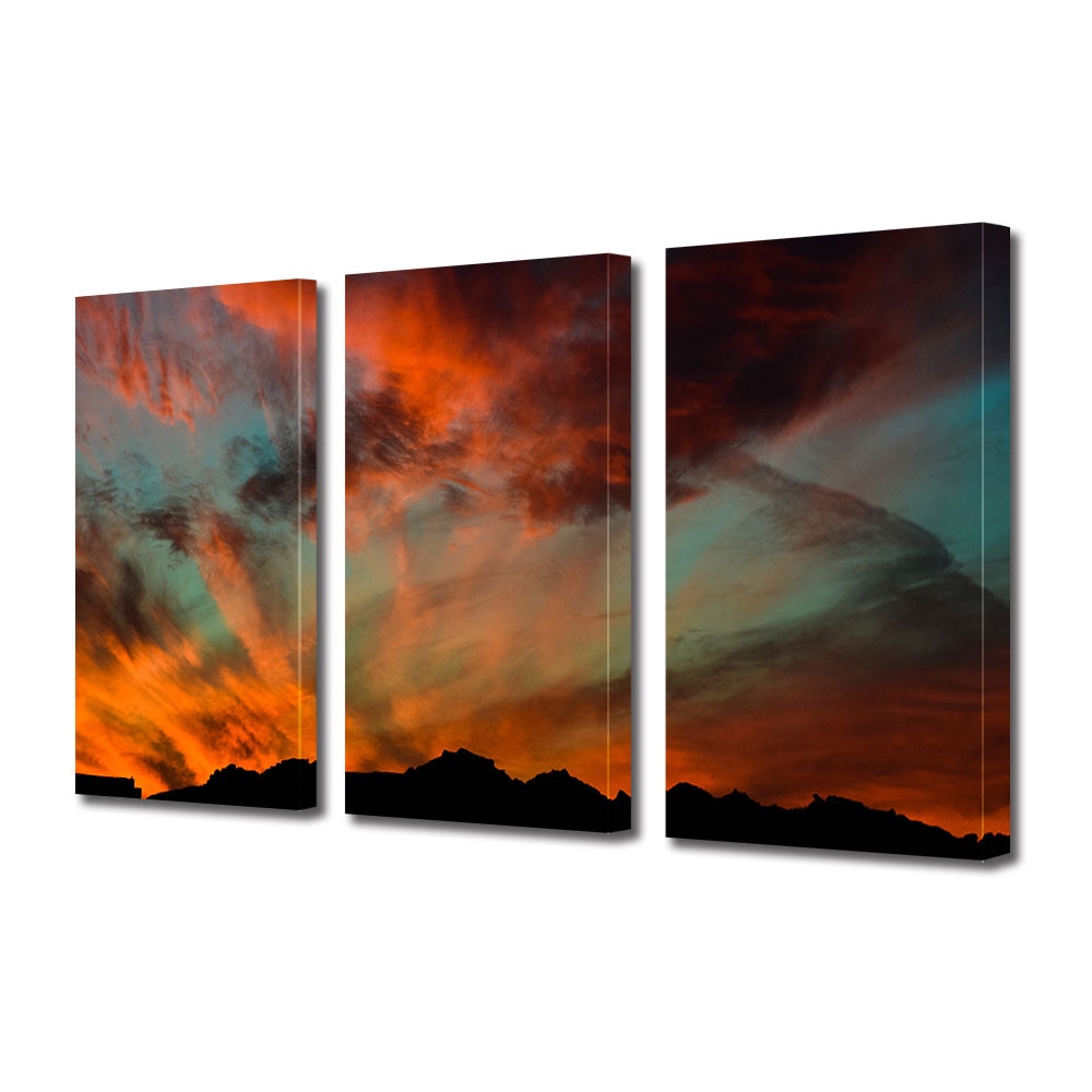 Set Tablouri Multicanvas 3 piese ArtDeco, Cer cu aspect de foc, Panza pe cadru de lemn, Decoratiuni Moderne pentru Casa, 3 x 70 x 100 cm