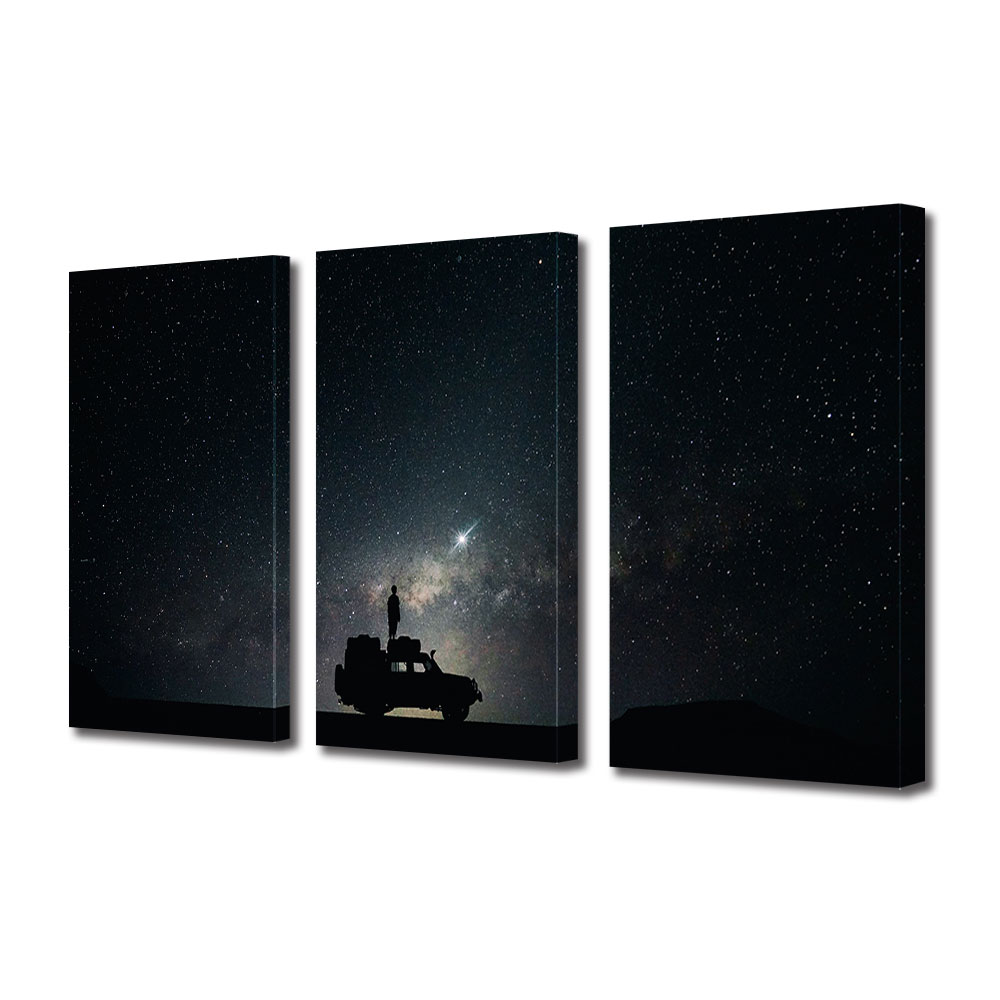 Set Tablouri Multicanvas 3 piese ArtDeco, Luceafar stralucitor, Panza pe cadru de lemn, Decoratiuni Moderne pentru Casa, 3 x 70 x 100 cm