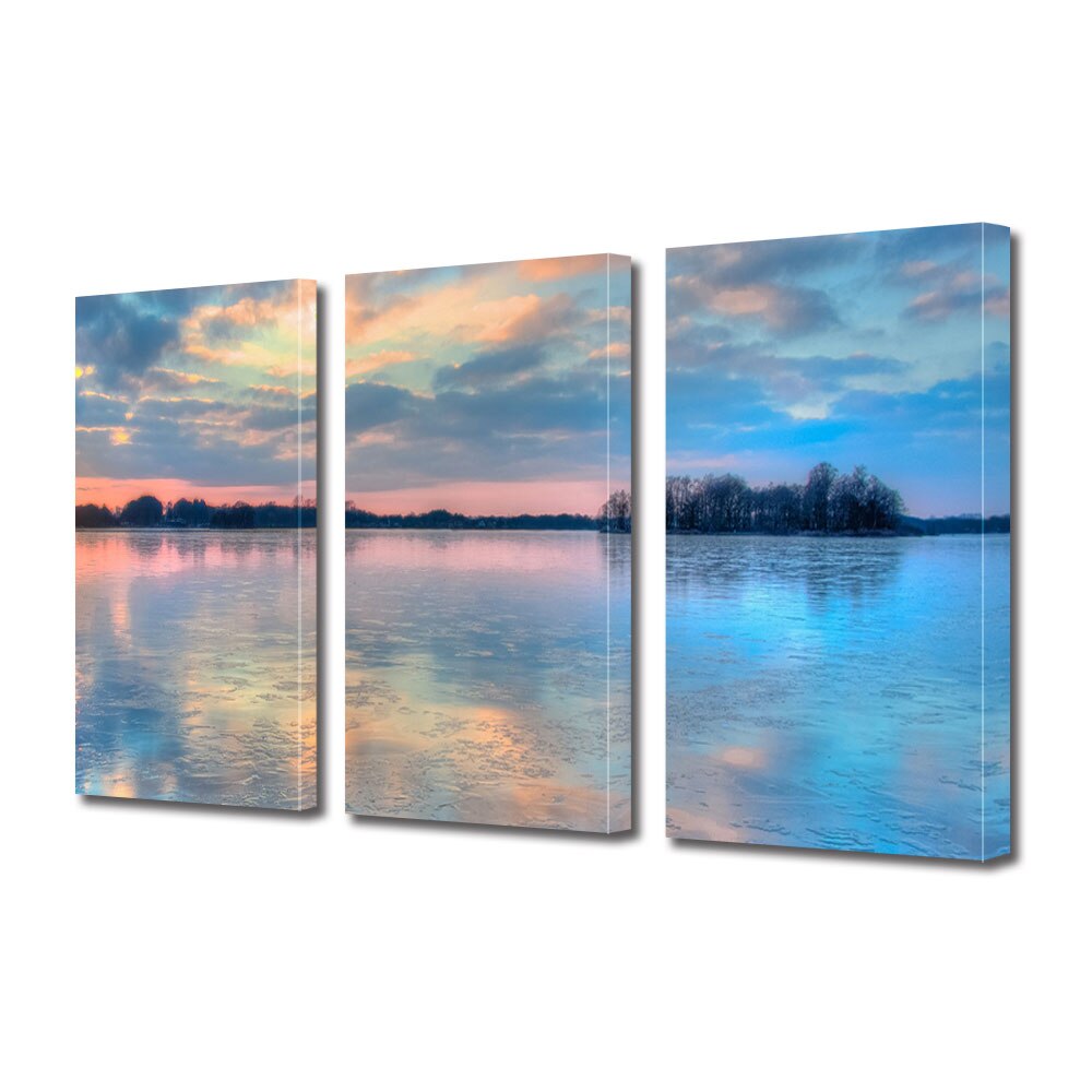 Set Tablouri Multicanvas 3 piese ArtDeco, Lac inghetat reflectand cerul, Panza pe cadru de lemn, Decoratiuni Moderne pentru Casa, 3 x 40 x 60 cm
