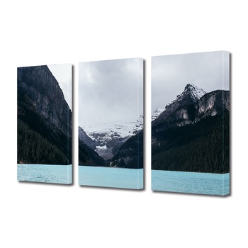 Set Tablouri Multicanvas 3 piese ArtDeco, Iarna pe lacul montan, Panza pe cadru de lemn, Decoratiuni Moderne pentru Casa, 3 x 20 x 30 cm Set Tablouri Multicanvas 3 piese ArtDeco, Iarna pe lacul montan, Panza pe cadru de lemn, Decoratiuni Moderne pentru Casa, 3 x 20 x 30 cm
