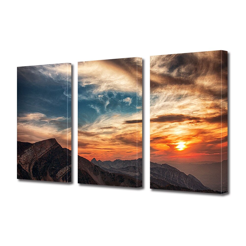 Set Tablouri Multicanvas 3 piese ArtDeco, Rasarit montan, Panza pe cadru de lemn, Decoratiuni Moderne pentru Casa, 3 x 20 x 30 cm