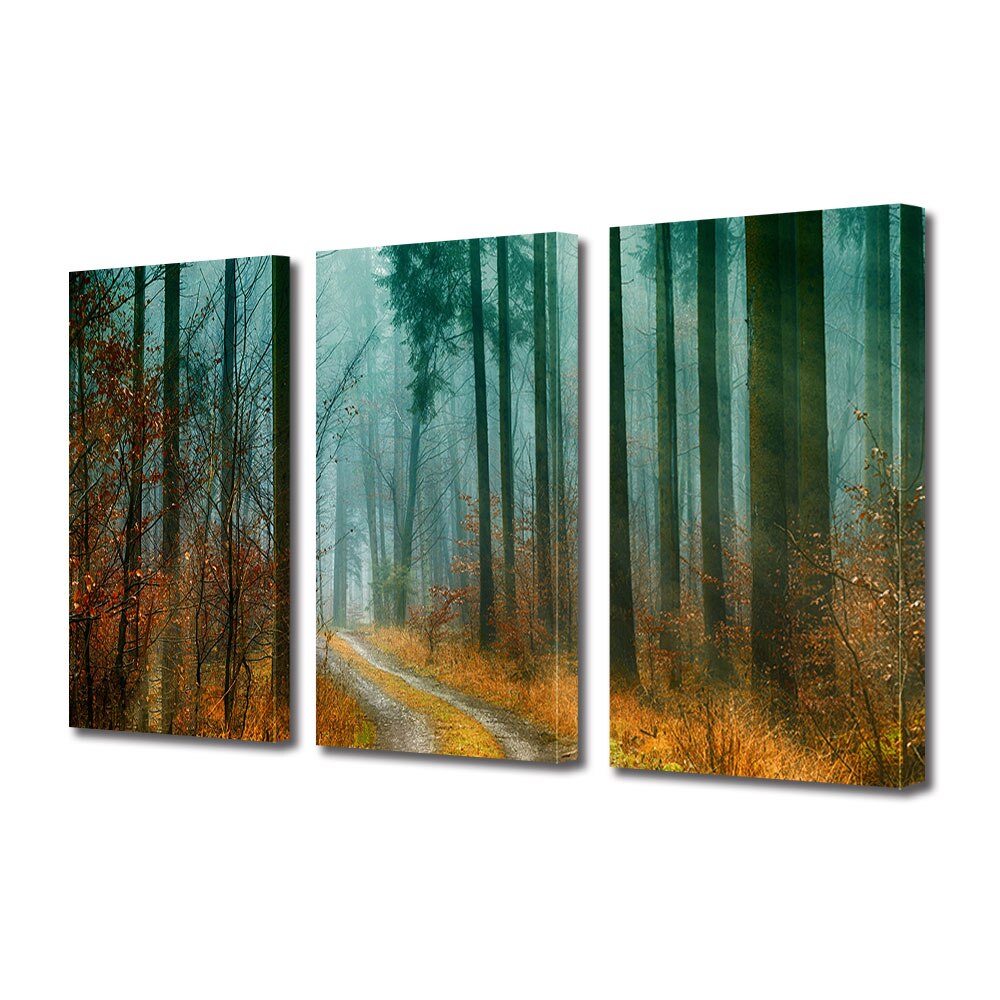 Set Tablouri Multicanvas 3 piese ArtDeco, Poteca prin padurea pustie, Panza pe cadru de lemn, Decoratiuni Moderne pentru Casa, 3 x 20 x 30 cm