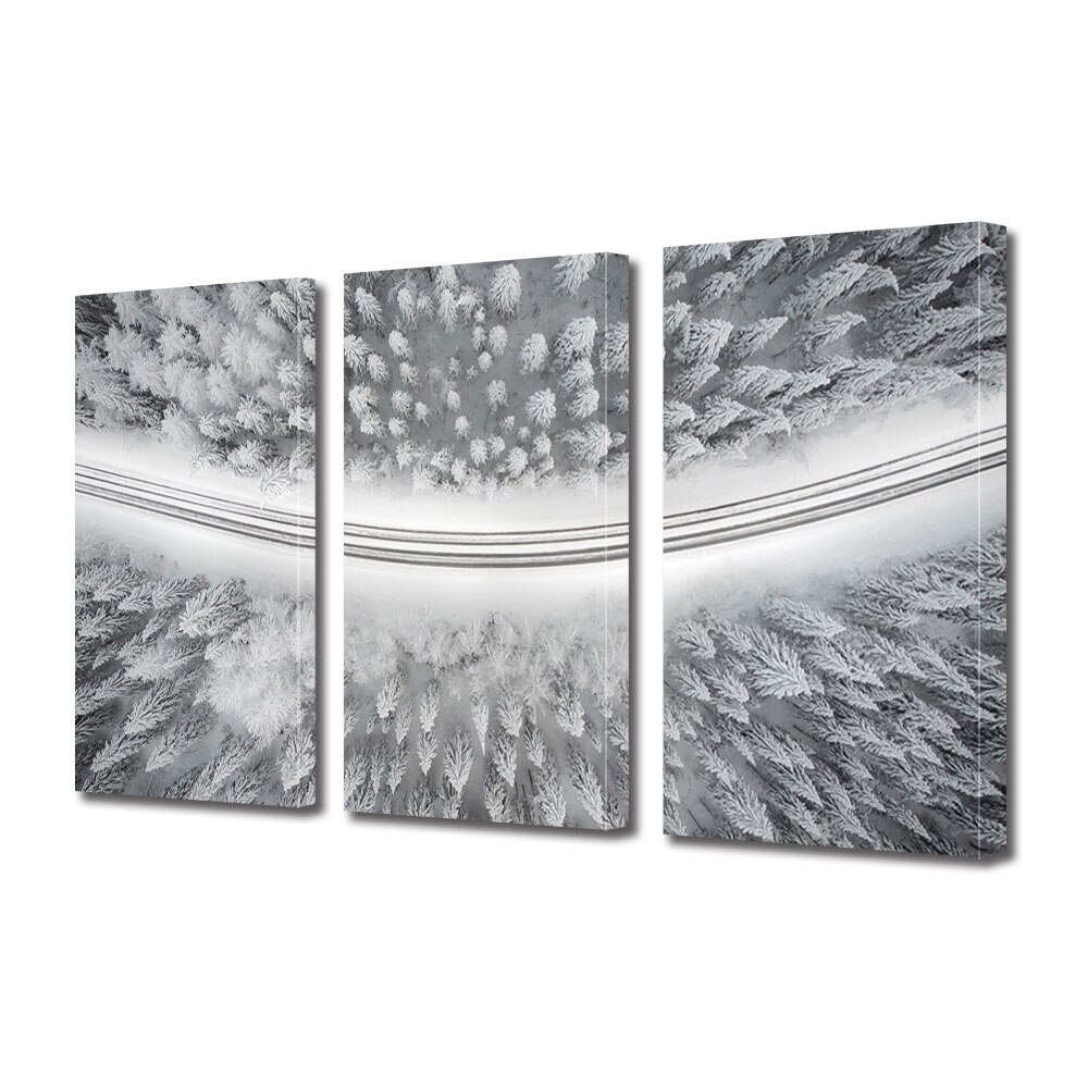 Set Tablouri Multicanvas 3 piese ArtDeco, Alb de iarna, Panza pe cadru de lemn, Decoratiuni Moderne pentru Casa, 3 x 20 x 30 cm