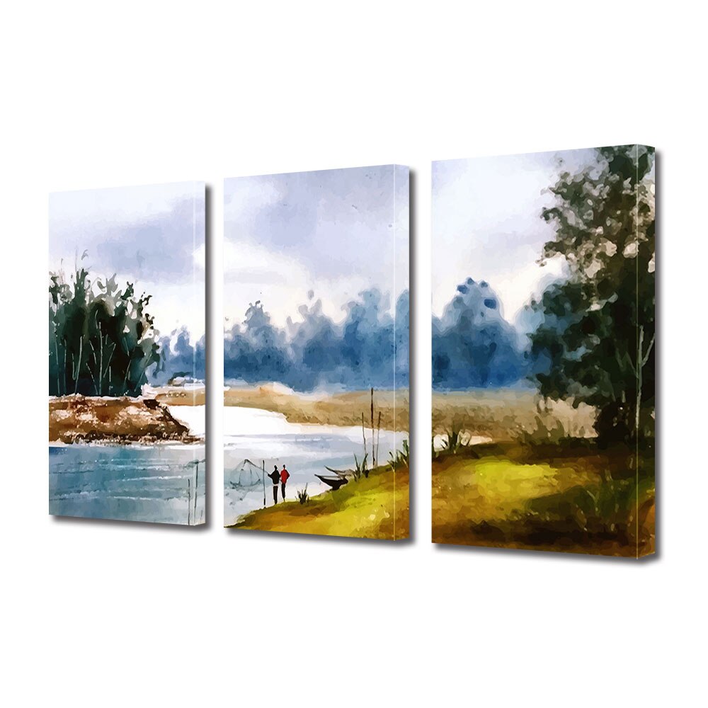 Set Tablouri Multicanvas 3 piese ArtDeco, Lac pictat in natura, Panza pe cadru de lemn, Decoratiuni Moderne pentru Casa, 3 x 70 x 100 cm
