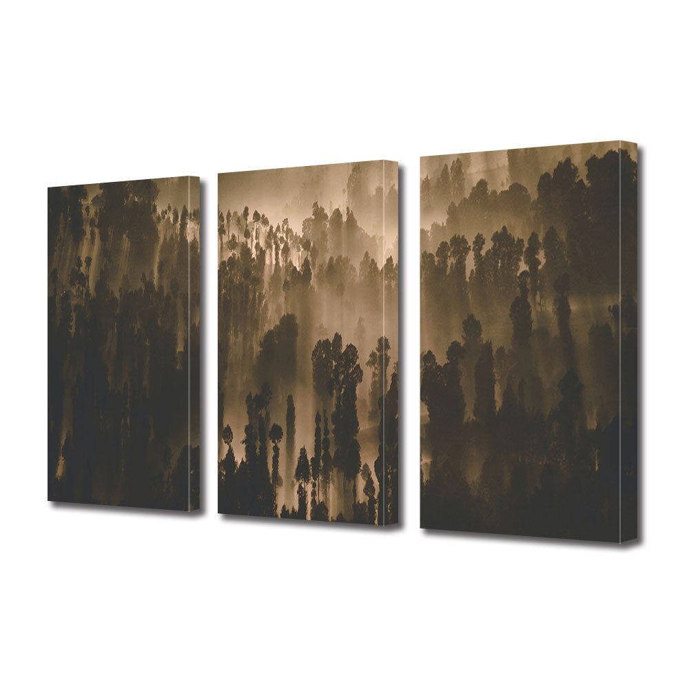 Set Tablouri Multicanvas 3 piese ArtDeco, Situete de copaci adunate, Panza pe cadru de lemn, Decoratiuni Moderne pentru Casa, 3 x 70 x 100 cm