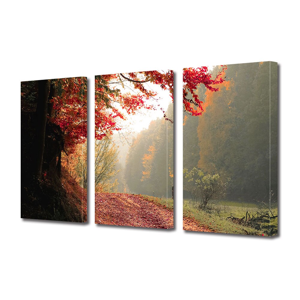 Set Tablouri Multicanvas 3 piese ArtDeco, Plimbare la marginea padurii rosiatice, Panza pe cadru de lemn, Decoratiuni Moderne pentru Casa, 3 x 40 x 60 cm
