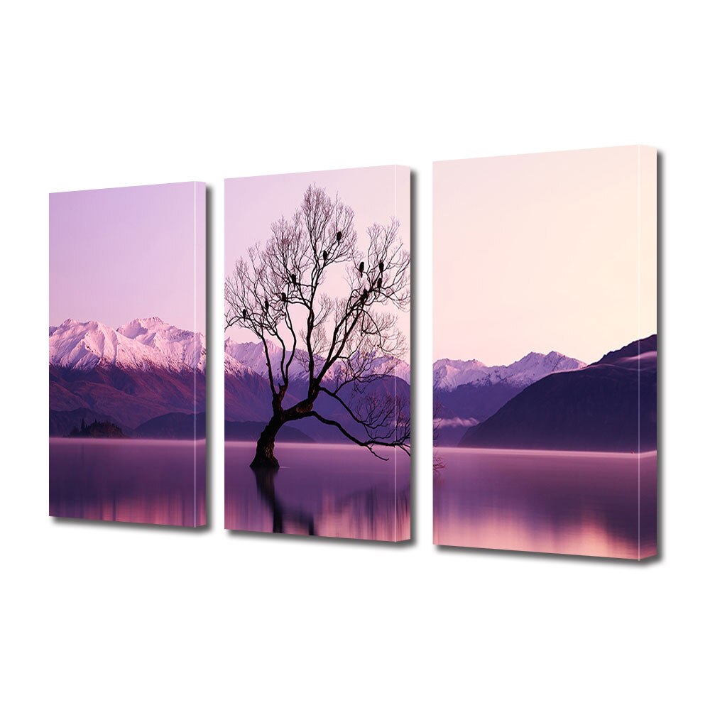 Set Tablouri Multicanvas 3 piese ArtDeco, Oglinda violet, Panza pe cadru de lemn, Decoratiuni Moderne pentru Casa, 3 x 20 x 30 cm