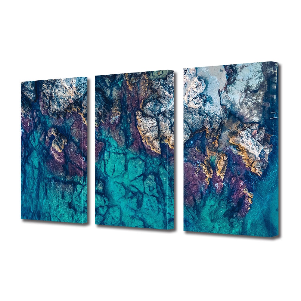 Set Tablouri Multicanvas 3 piese ArtDeco, Stanci multicolore, Panza pe cadru de lemn, Decoratiuni Moderne pentru Casa, 3 x 70 x 100 cm